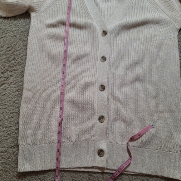 COS Cream Ribbed V-Neck Button-Front Cardigan - Picture 8 of 9